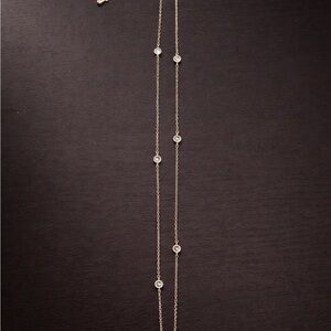 Delicate Tarnished Rosegold Station Necklace with Clear Stones